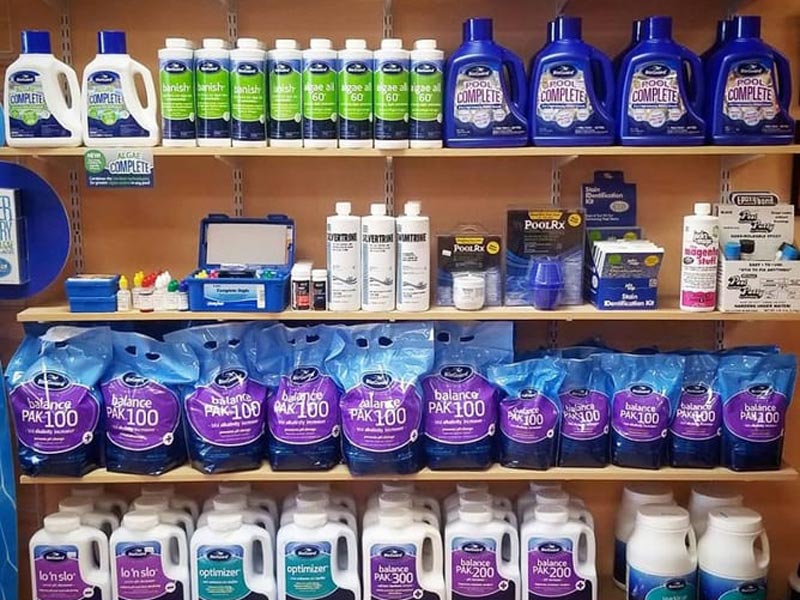 Pool supplies on shelf
